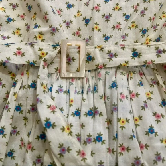 1950’s Floral Print Cotton Short Sleeve Spring Day Shirt Dress S/M Full Skirt - Picture 2 of 4